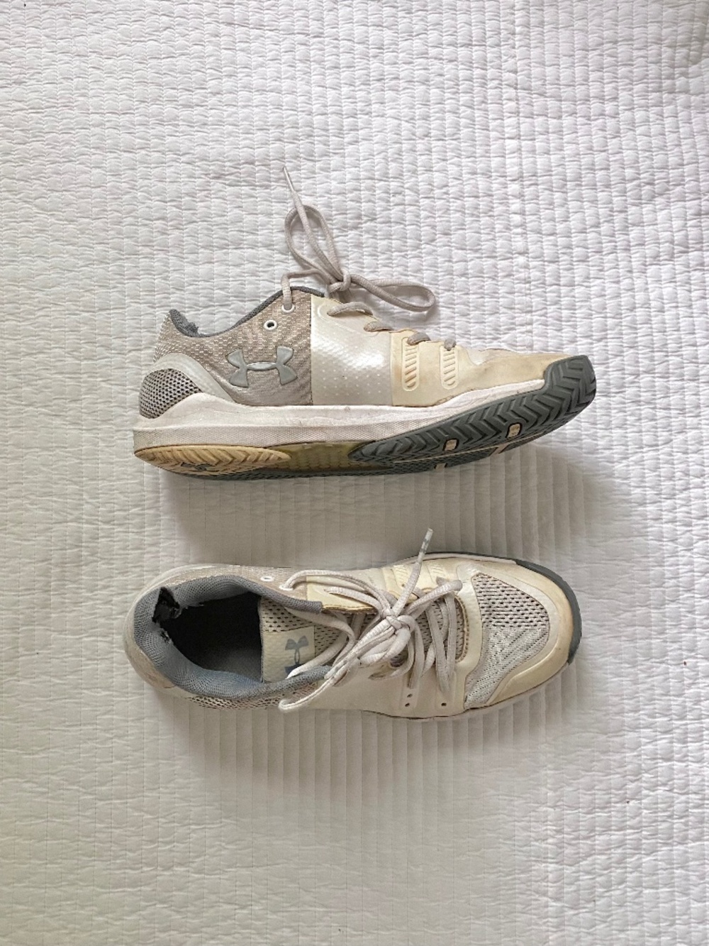 vintage white cream metallic Under Armour sneakers